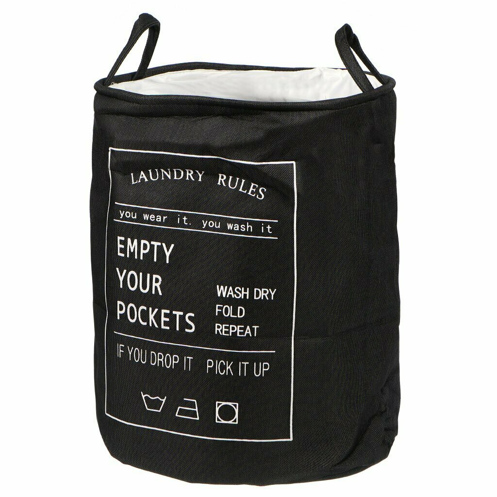 фото Корзина для белья, 40х50 см, круглая, полиэстер, черная, Y6-7382