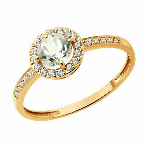 фото Кольцо diamant online, золото, 585 проба, аметист, фианит, размер 17, золотистый