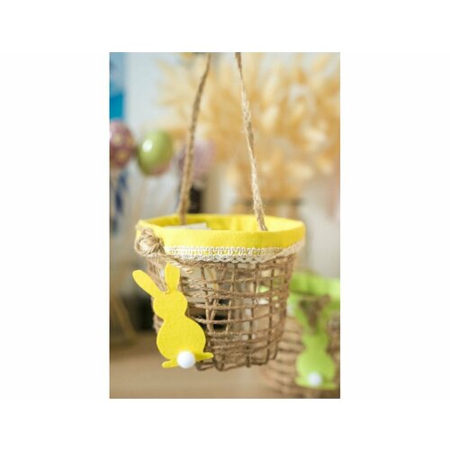 Подвесная пасхальная корзинка кролик С помпончиком жёлтая фетр джут 12 см Kaemingk 803451-2 2210₽