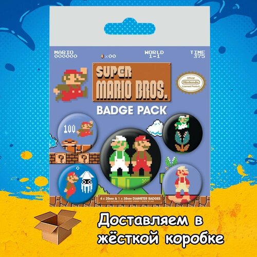 Mario Bros Retro Badge Pack из игры Super Mario Bros Nintendo Набор значков Братья Марио ретро 1279₽
