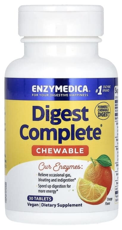 Enzymedica Digest Complete Chewable, Полный спектр ферментов 30 жев. таблеток - Апельсиновый вкус