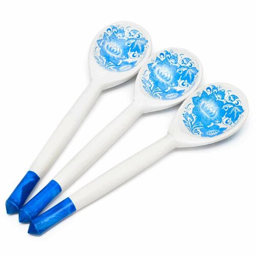 Деревянная ложка чайная с росписью - Гжель голубая 15 см 699₽
