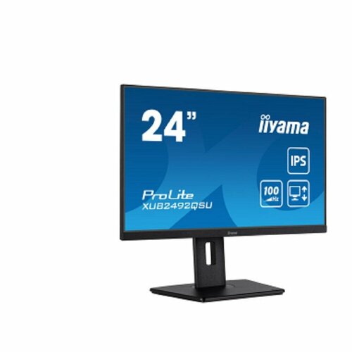 Монитор LCD Iiyama 23.8' XUB2492QSU-B1 IPS 2560x1440 100Hz 0.5ms 178/178 300cd 1000:1 8bit HDMI2.0 DisplayPort1.2 3xUSB3.2 USB-CPD 15W HAS Pivot 2x2W