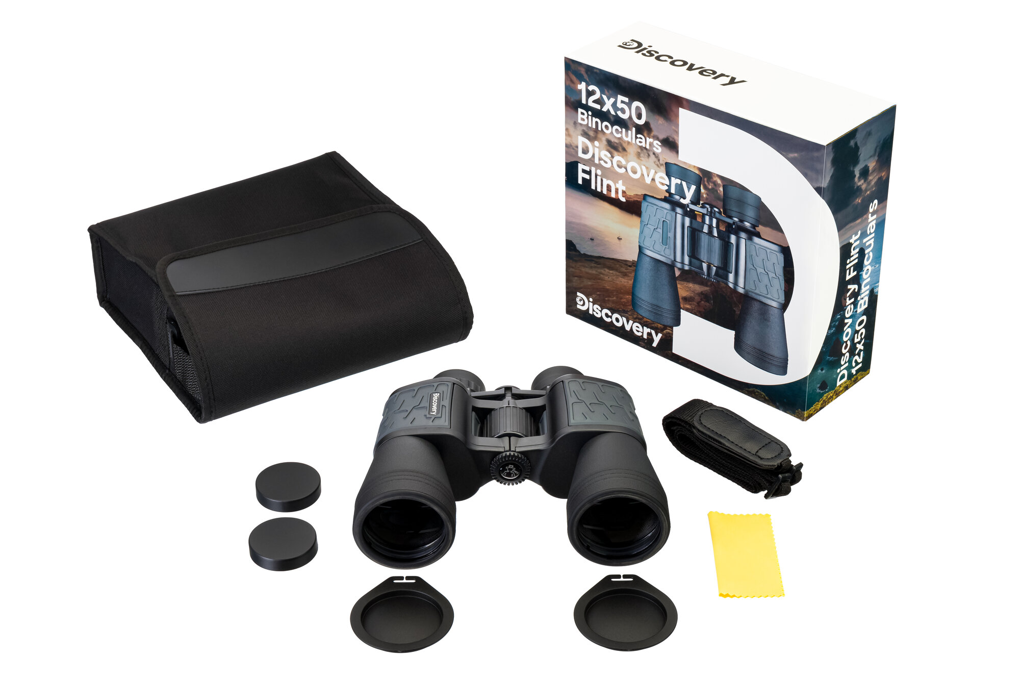 Бинокль Discovery Flint 12x50, материал оптики - BK-7, Porro призмы, корпус алюминий — фото 1