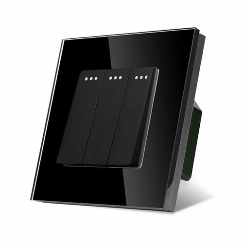 Выключатель двухклавишный со стеклянной рамкой черный 86*86мм TAWOIA