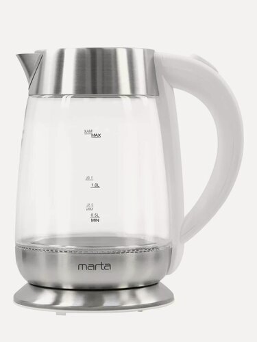 Изображение товара Электрический чайник MARTA MT-4618 белый жемчуг стеклянный, с подсветкой 2 л