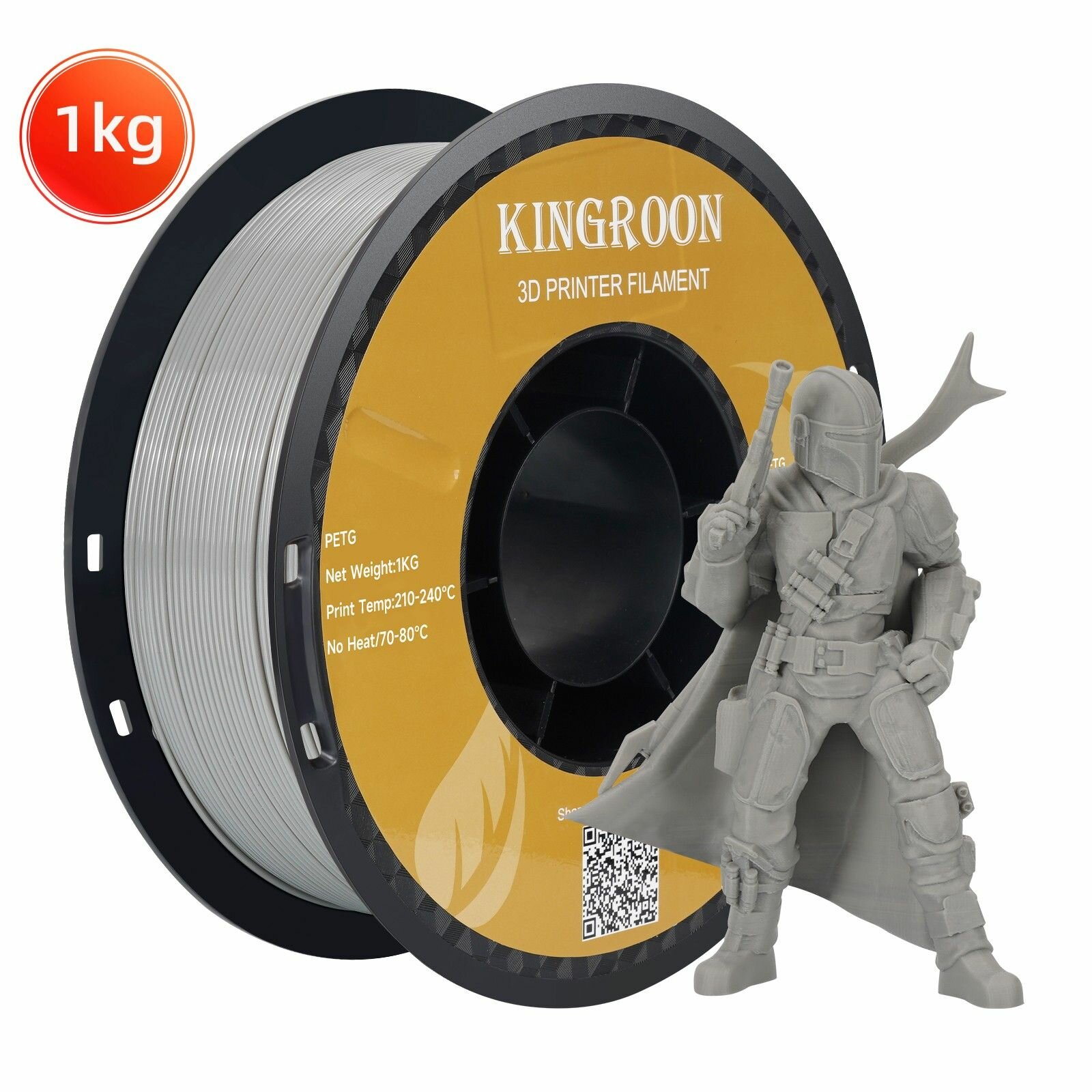 1kg PETG Пластик для 3Д принтера и 3d ручки PETG 1кг 1.75mm серый Kingroon