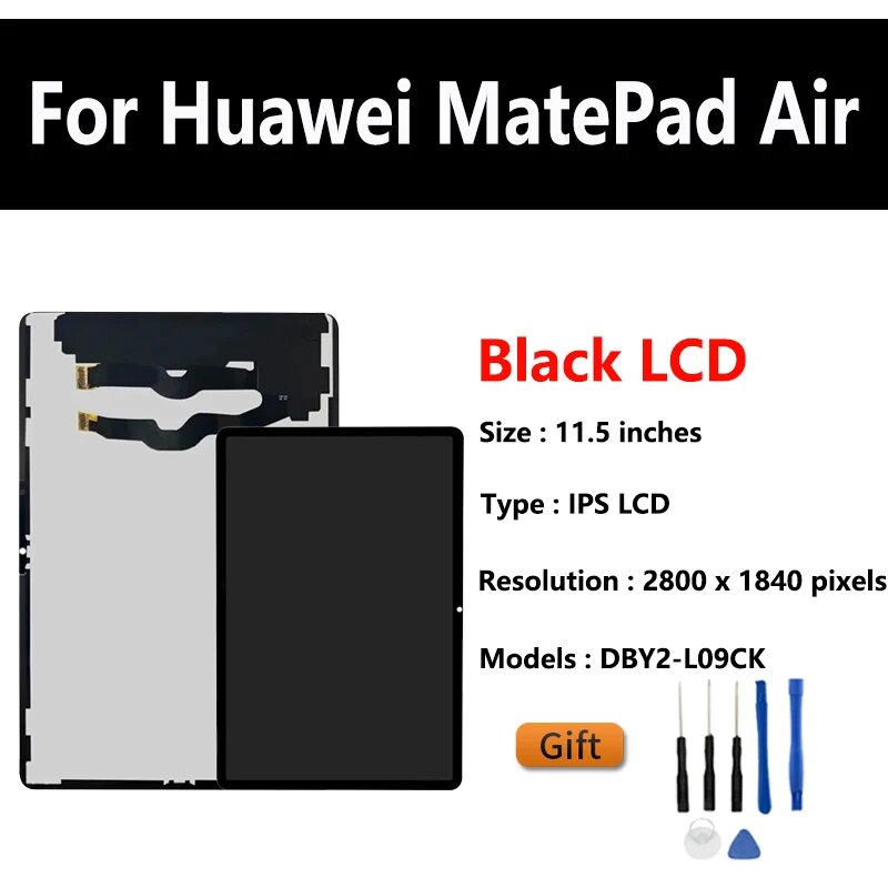 11,5 "Ом ЖК-дисплей для Huawei MatePad Air DBY2-L09CK 2023 DBY2-W00 DBY2-W09 IPS сенсорный экран планшета в сборе Замена дисплея, Black LCD