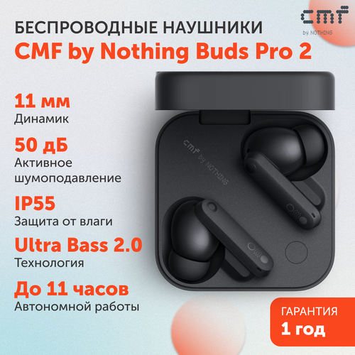 Беспроводные наушники CMF by Nothing Buds Pro 2 с гибридным активным шумуоподавлением и HD-микрофонами, версия Global, светло-серый