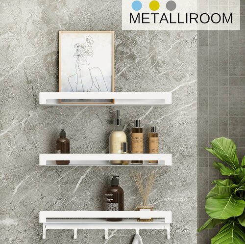 Изображение товара Настенные полки Metalliroom "Лофт", металл, 50x12x4.5см, с крючками, белая