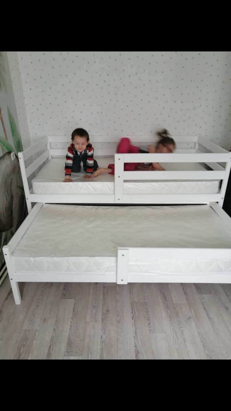 Детская кровать 160х80, двухъярусная, береза, от производителя, белая, без ящиков — фото 1