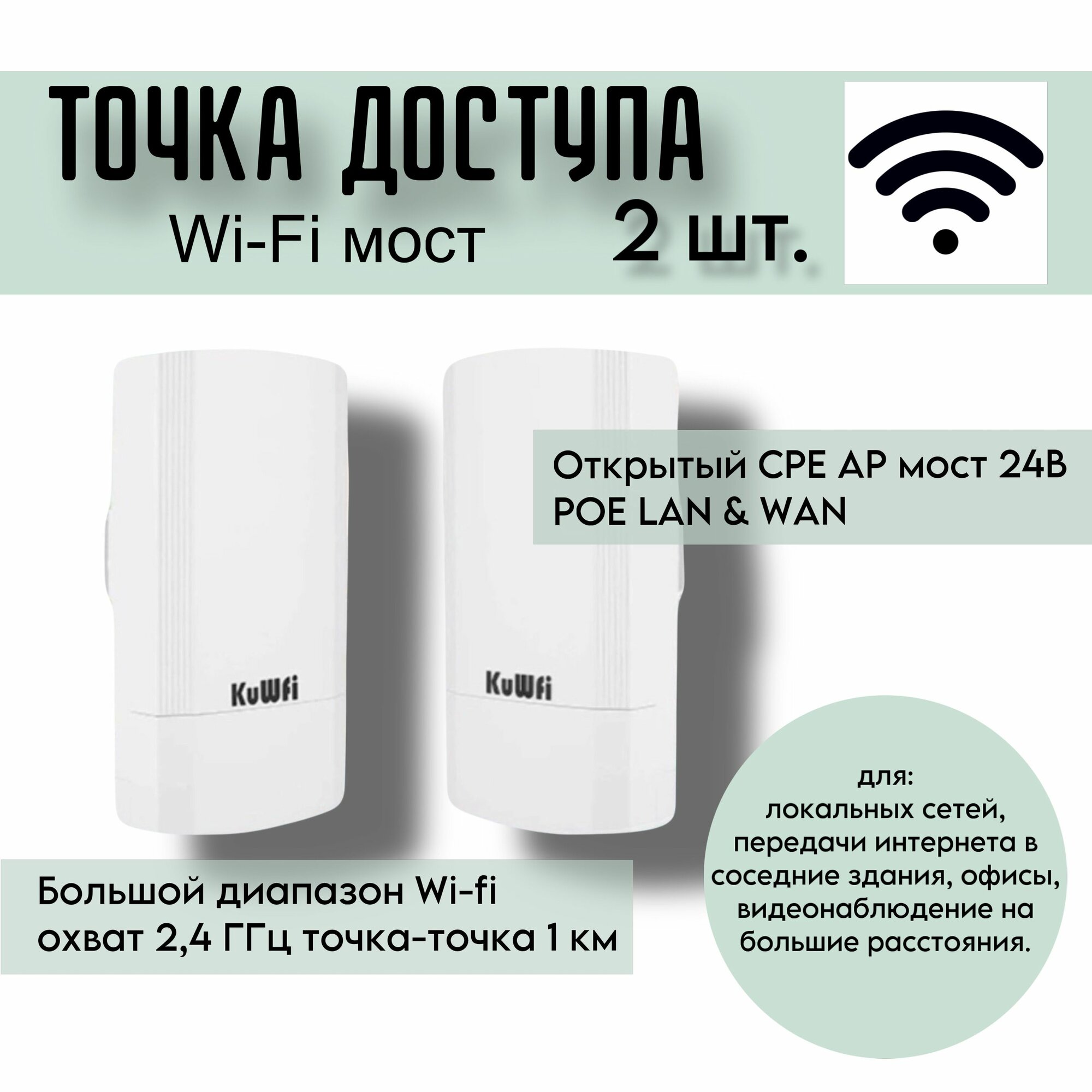 WIFI мост/точка доступа до 1 КМ, 2.4 Ггц 300МБ/сек