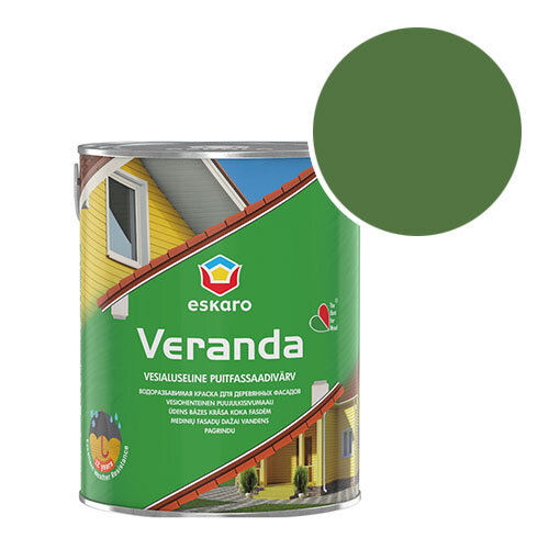 Краска фасадная по дереву Eskaro Veranda масляно-акриловая RAL 6010 (Травяной зеленый - Grass green) 09 л