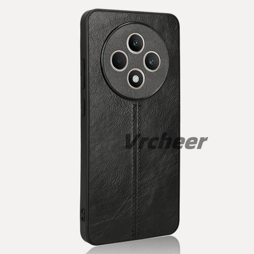 Изображение товара Стильный на коже чехол для Oppo Reno 12F 5G / Чехол Оппо Рено 12Ф 5Г экокожи противоударный тонкий качественного износостойкого, черный