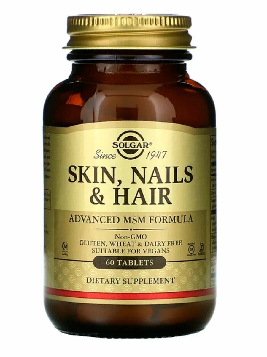 Витамины Solgar "Skin, Nails and Hair", США, без красителей и отдушек, 60 таблеток — фото 1
