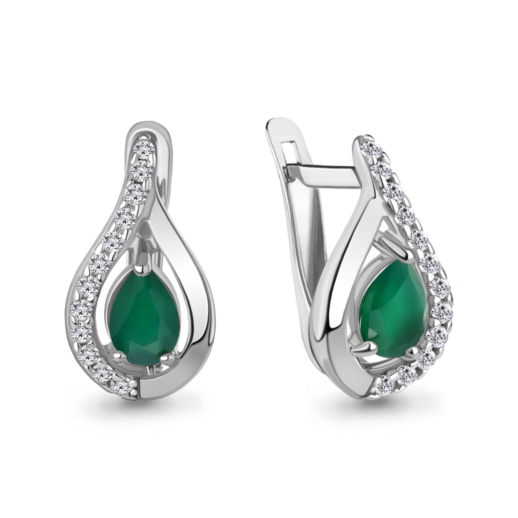 Серьги Diamant online, серебро, 925 проба, родирование, агат, фианит, длина 1.6 см, , фиолетовый