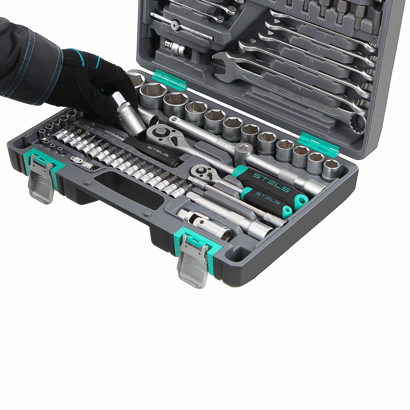 Набор инструментов, 1/2",3/8", 1/4", CrV, пластиковый кейс 142 предмета Stels, 14107