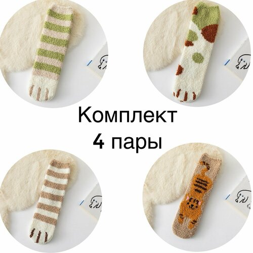 фото Носки , комплект, 4 пары, размер 36/40, разноцветный/коты нет бренда