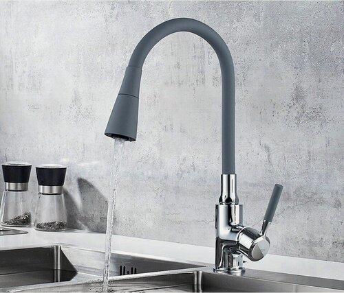 Изображение товара Смеситель для кухни Ledeme L 4199-9 (латунь, силикон, серый)