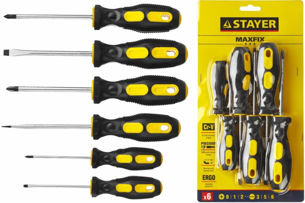 Набор отвёрток 6шт MaxFix, двухкомпонентные рукоятки Stayer
