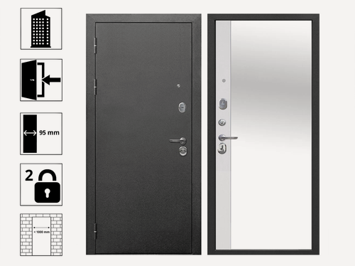 Изображение товара Дверь Ferroni Серебро Зеркало 960L Эмалит Белый входная дверь с зеркальной вставкой