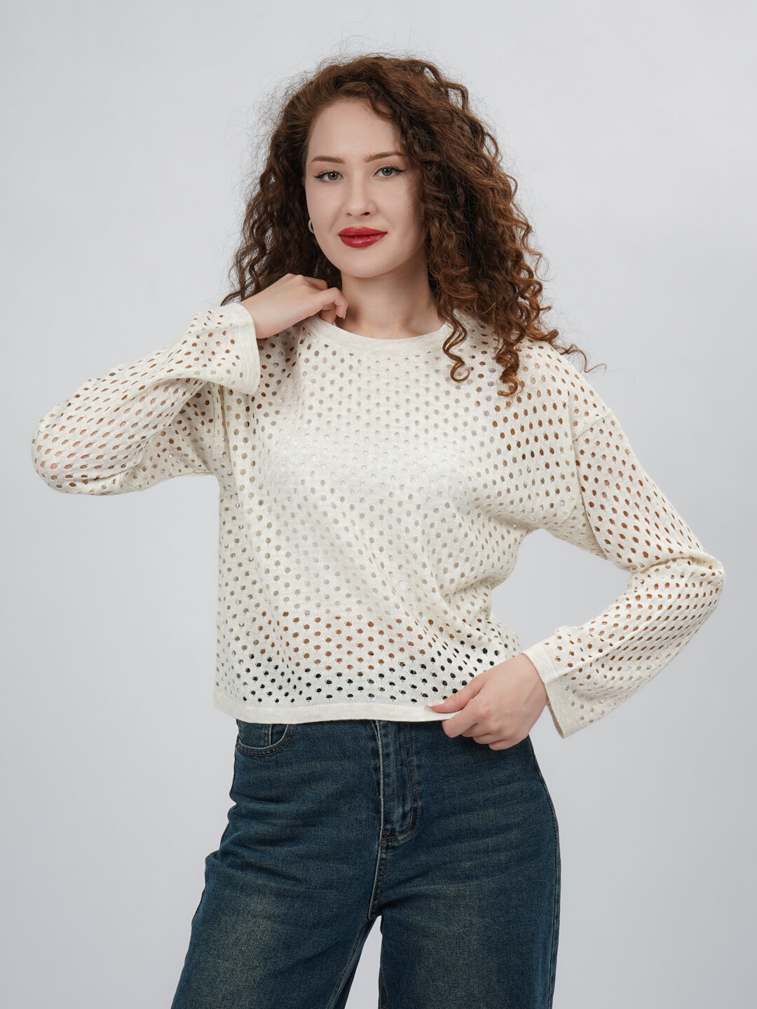 Джемпер , размер 42-46, бежевый — фото 1