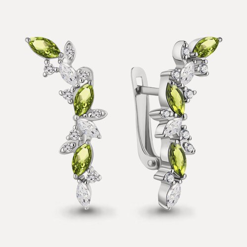 Изображение товара Серьги, серебро, 925 проба, родирование, хризолит, фианит