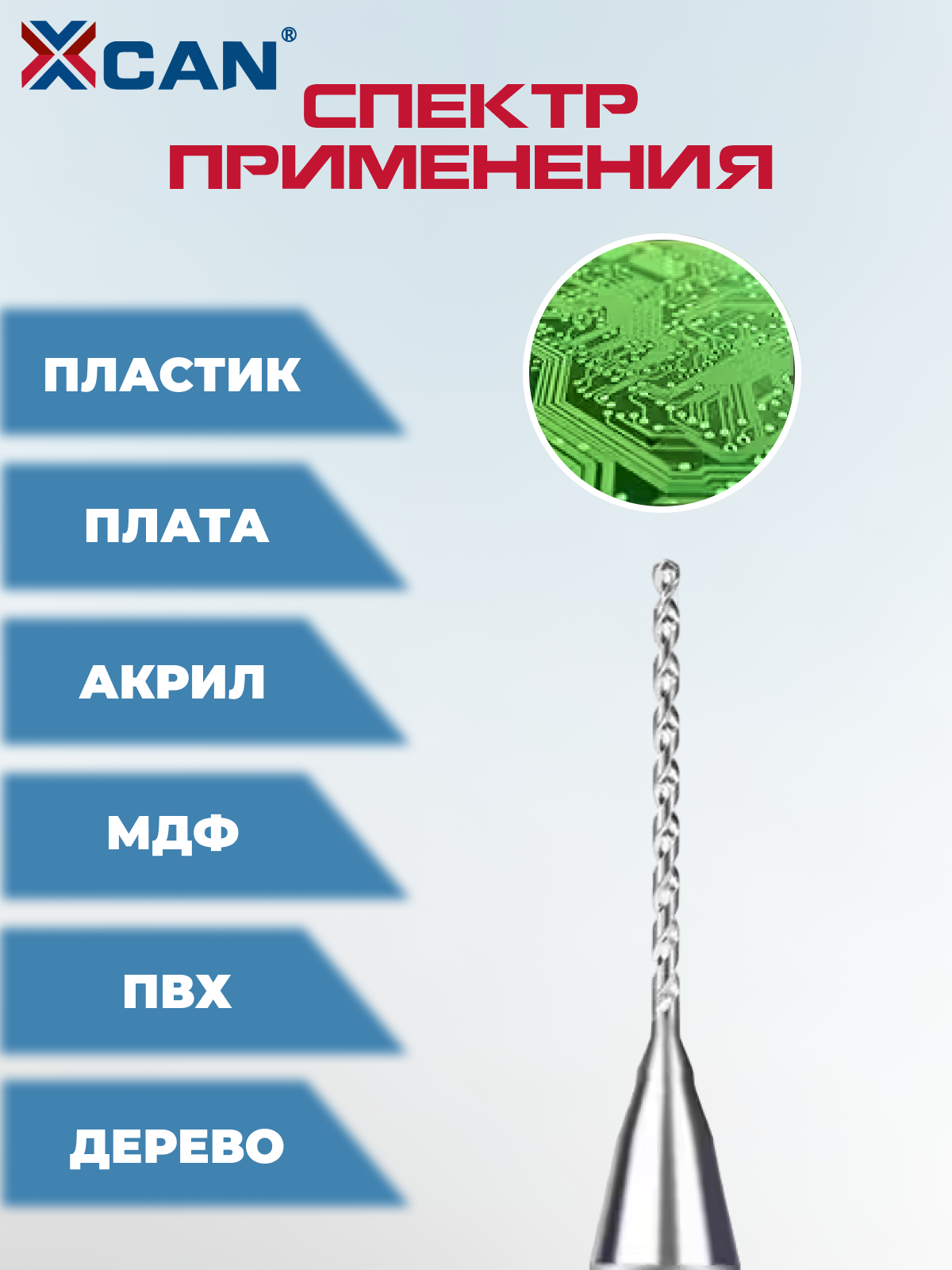 Набор сверл спиральных XCAN для печатных плат 0,1 - 1,0 мм, 10 шт. Набор твердосплавных сверл Мини сверла набор — фото 1