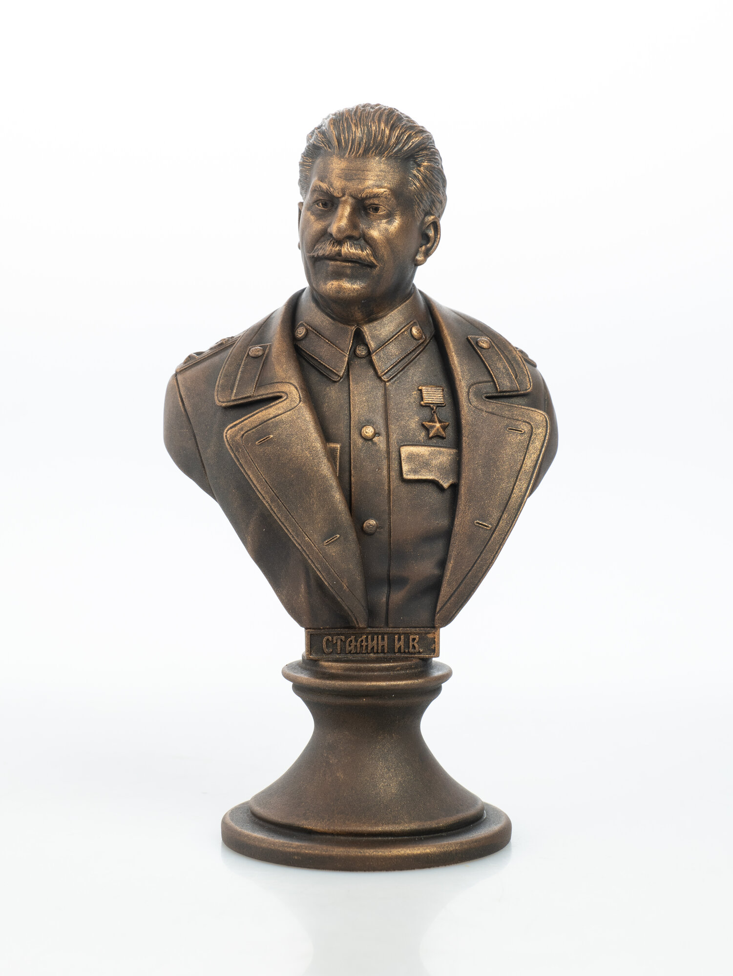 Бюст Сталин И. В, литьевой мрамор, высота 15 см, цвет состаренная бронза