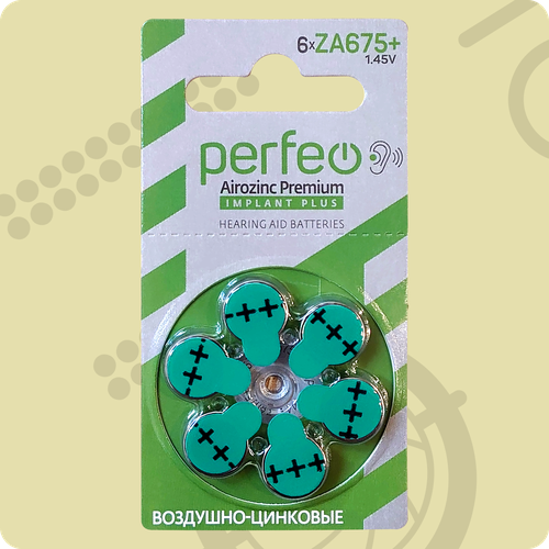 фото Perfeo 675+ (za675/pr1154) implant plus | 1,45 вольт воздушно-цинковые батарейки для слуховых аппаратов - 6шт.