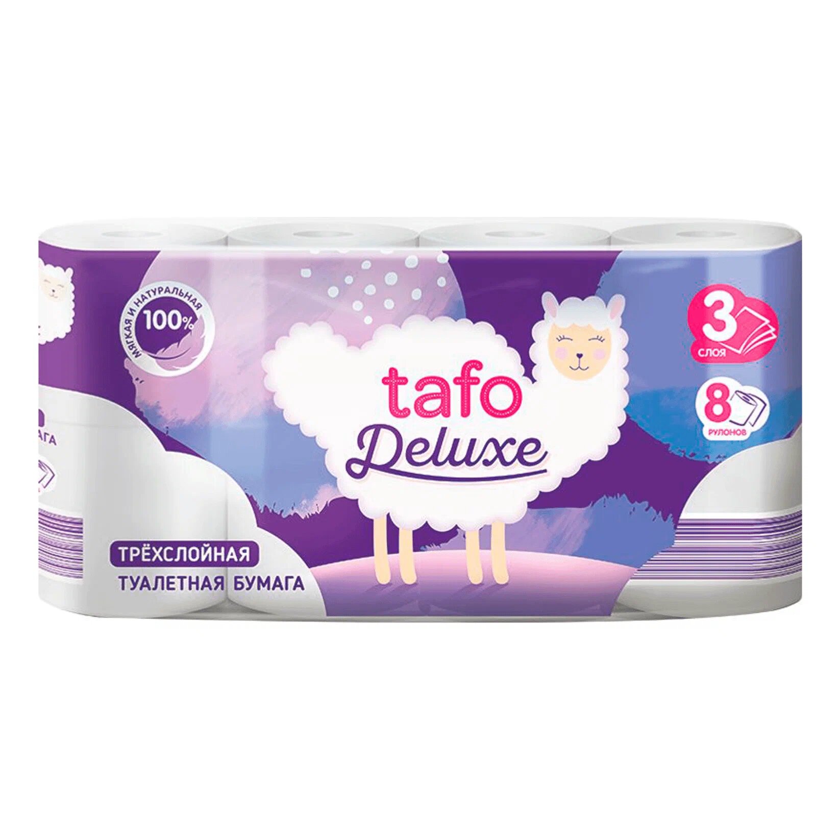 Туалетная бумага Tafo Deluxe крепированная с перфорацией белая с тиснением 3 слоя 8 рулонов