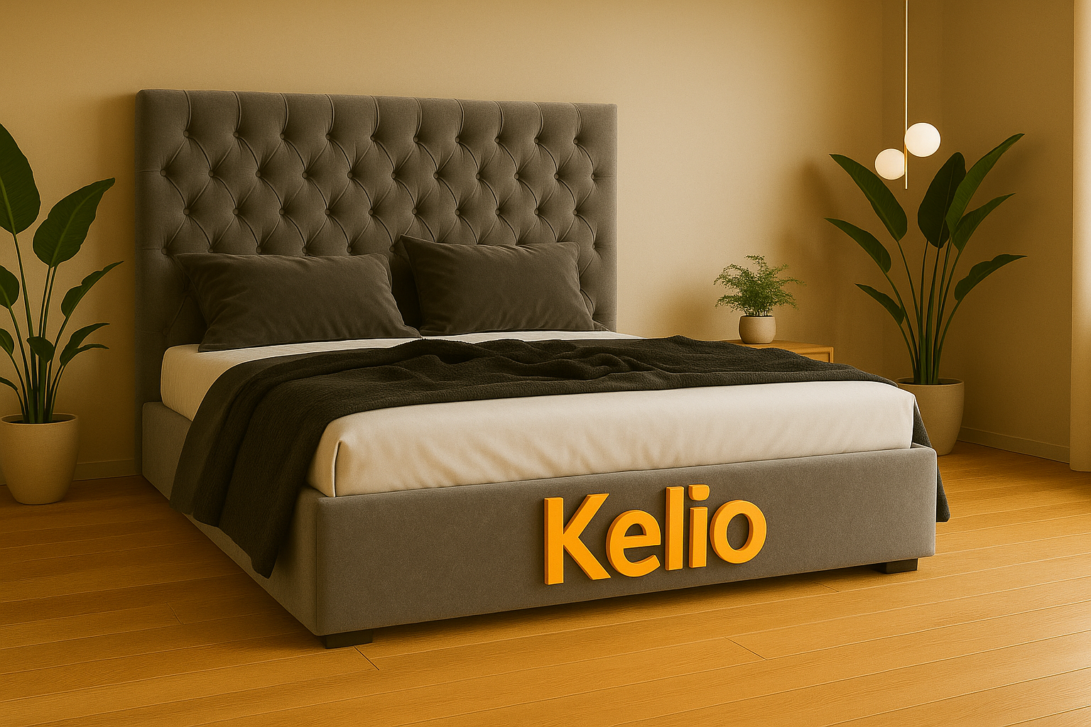 Кровать двуспальная 140Х200 см с подъемным механизмом "Рейна" Kelio ортопедическая, мягкое изголовье, цвет Серый