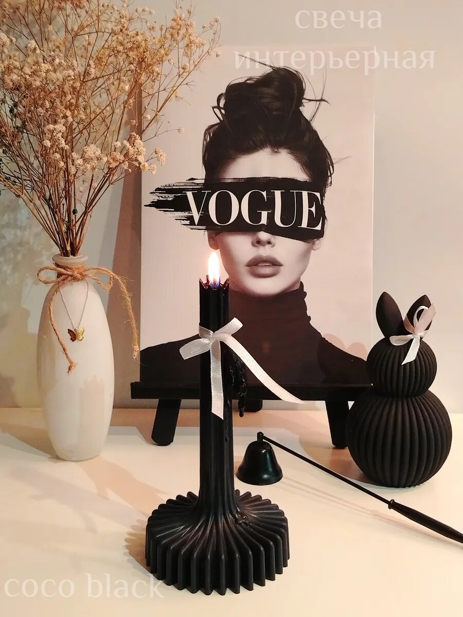 Свеча фигурная MADAME LULU Home Decor "coco Vogue Black", ручная работа, 5 ч горения, подарочная упаковка