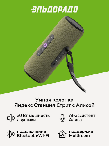 Изображение товара Умная портативная колонка Яндекс Станция Стрит с Алисой, зеленая, 30 Вт
