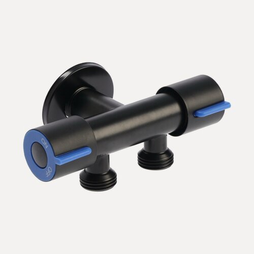 Изображение товара Кран двойной ZEIN engr, 1/2" х 1/2", два вентиля, кран-букса керамика, нерж. сталь, черный