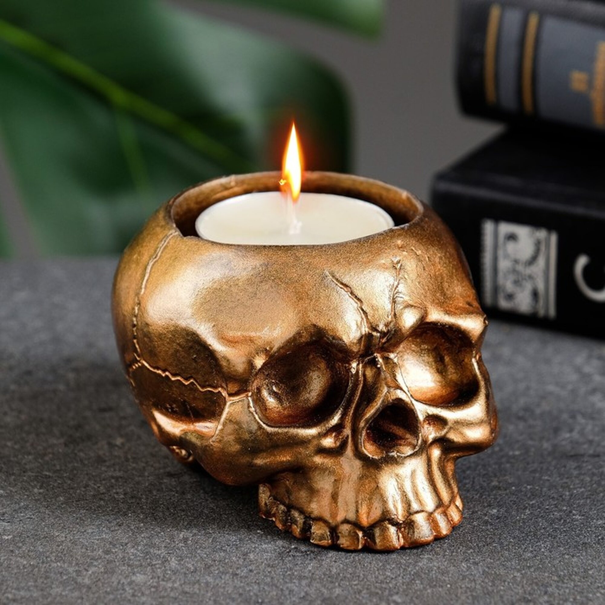 Подсвечник Хорошие сувениры  Череп   настольный  гипс  бронзовый  9x7x5 см