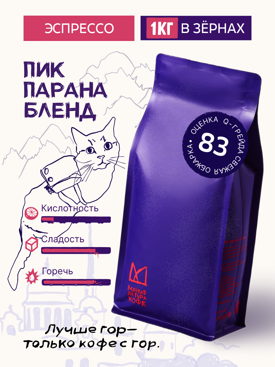 Кофе в зернах Мануфактура Кофе "Пик Парана", арабика/робуста 1кг