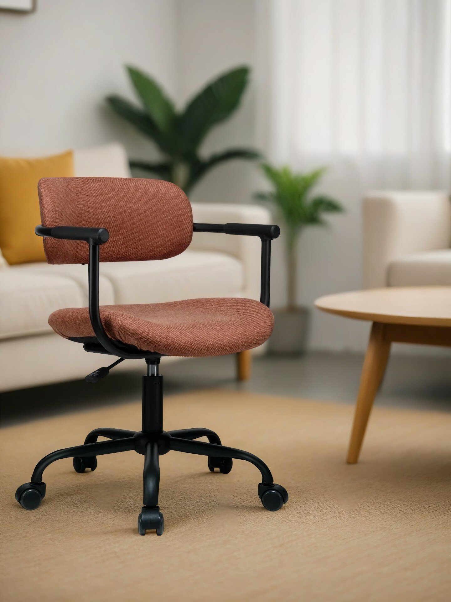 Кресло компьютерное офисное Eco-Office KOLIN W-231, стул крутящийся на колесиках, Коричневая ткань