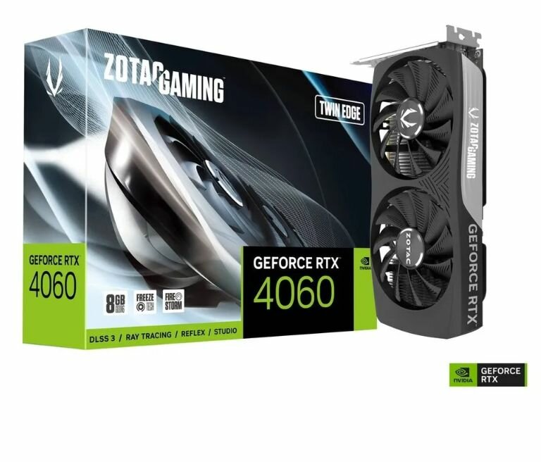 Видеокарта ZOTAC GeForce RTX 4060 Twin Edge (ZT-D40600E-10M) - PCI Express 4.0, 8 ГБ, GDDR6, 128 бит, HDMI, DisplayPort