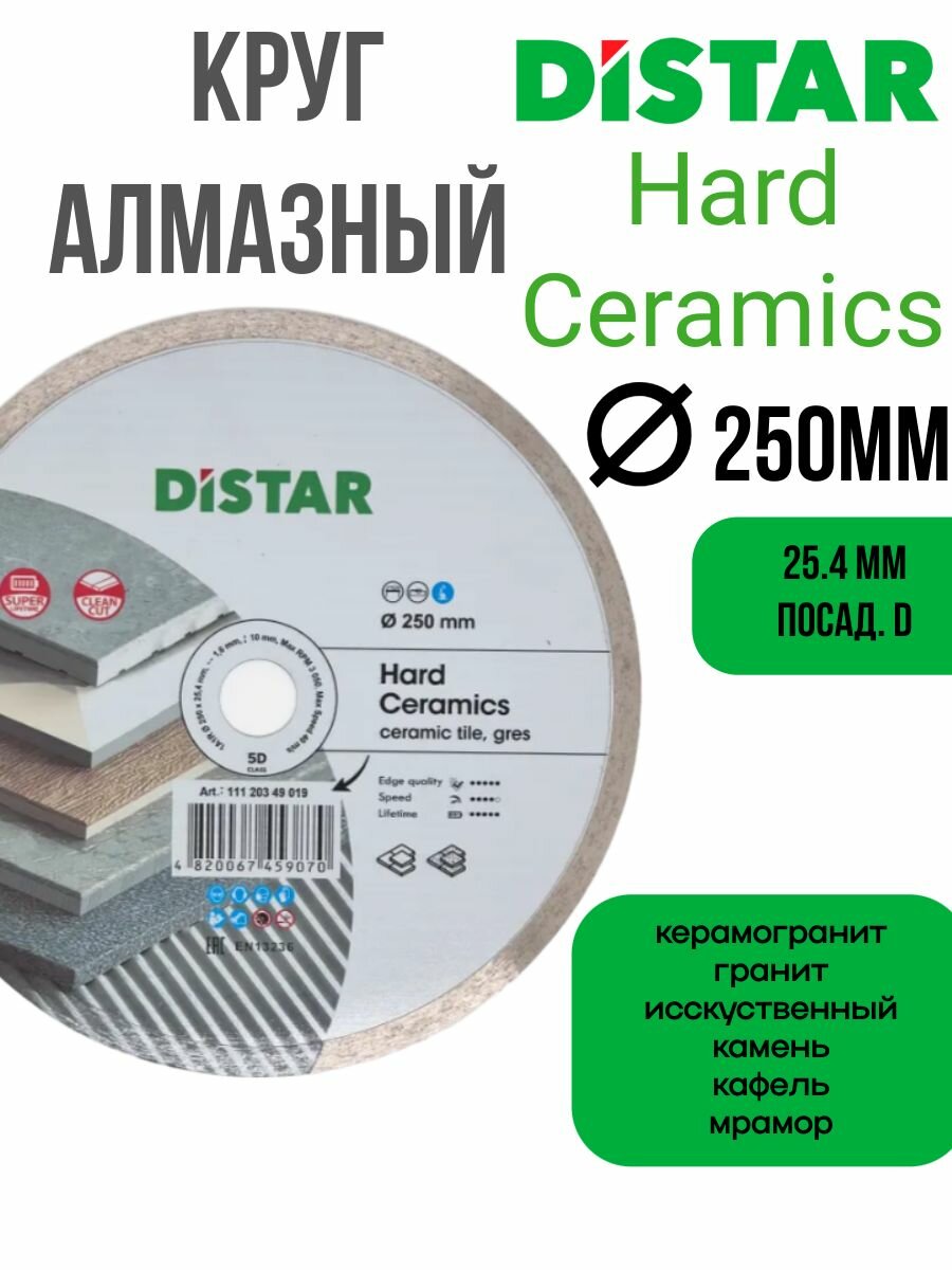 Круг алмазный DISTAR Hard Ceramics 250x254
