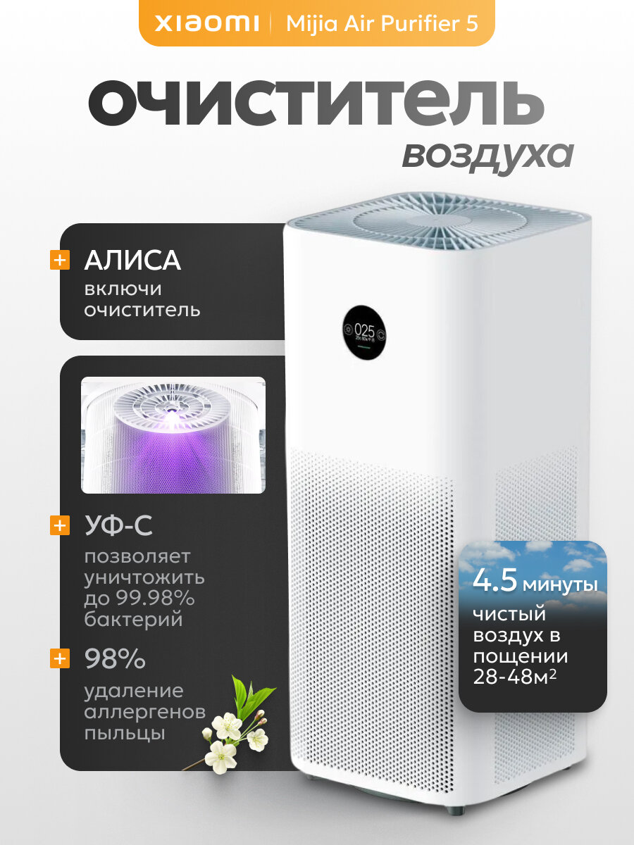Очиститель воздуха Xiaomi Mijia Air Purifier 5 (AC-M25-SC) от пыли и запахов для дома, ионизатор воздуха с Алисой