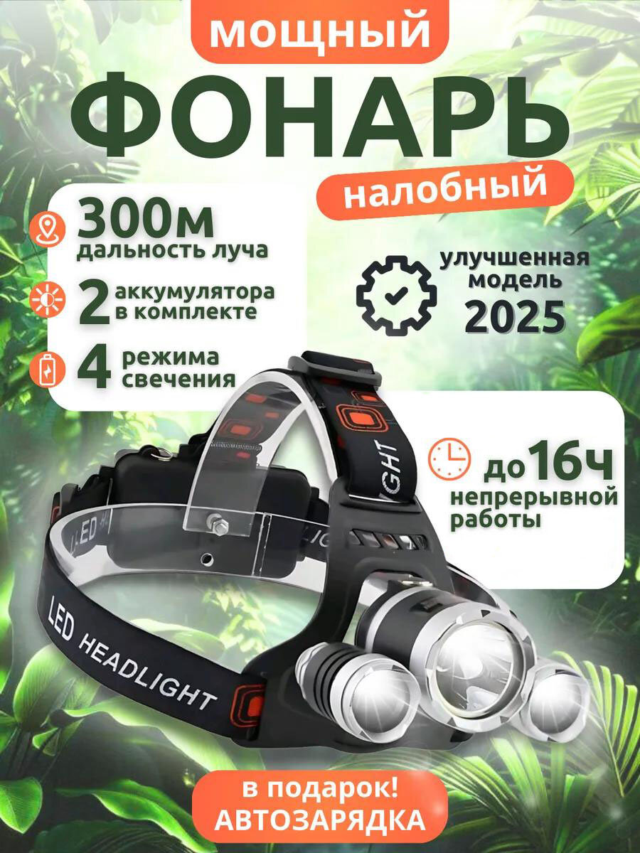 Фонарь налобный аккумуляторный мощный KW-K3