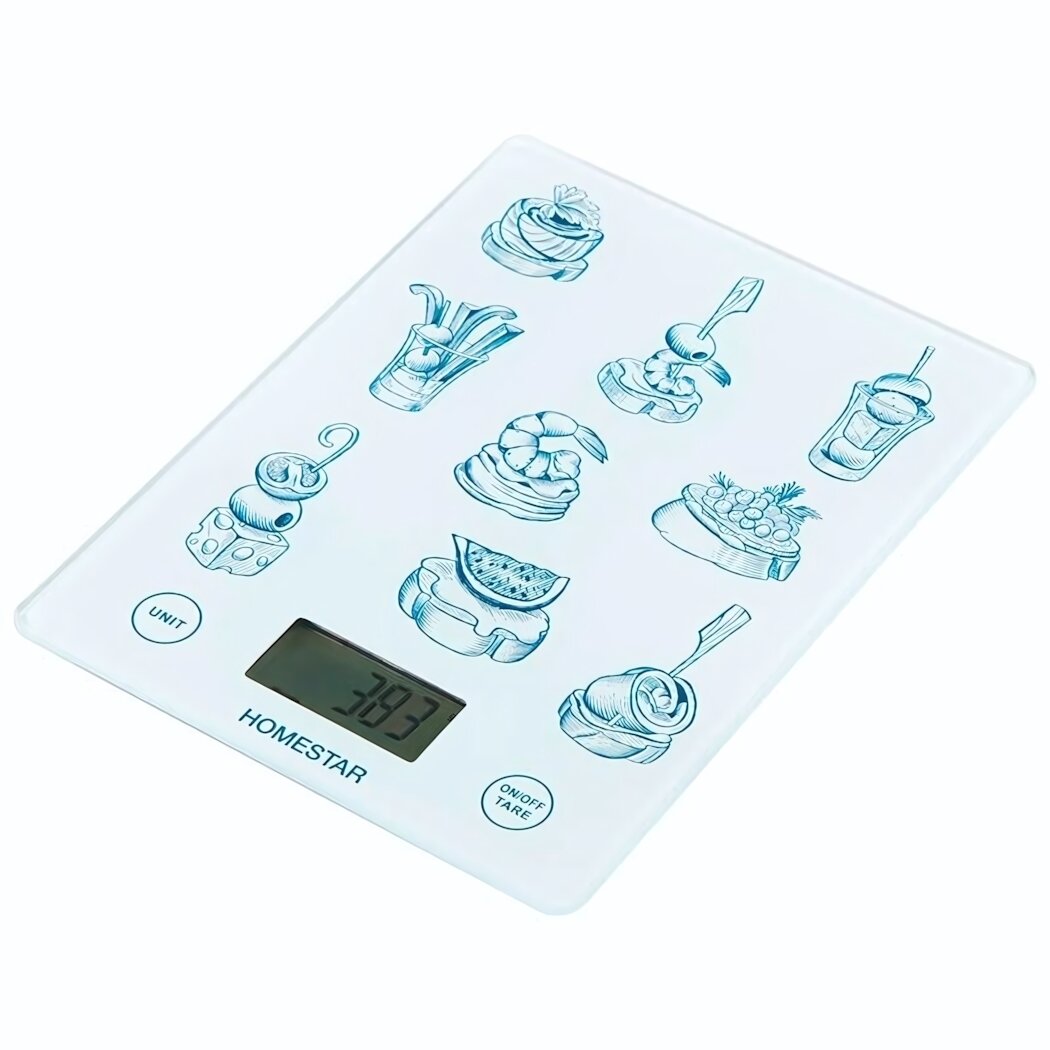 Весы кухонные электронные HOMESTAR HS-3015А, стеклянная платформа с рисунком, до 7 кг