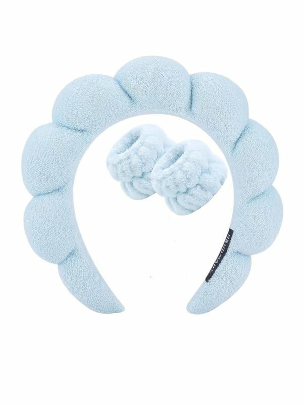 Ободок для умывания, нарукавники. косметический набор 2в1 для макияжа blue