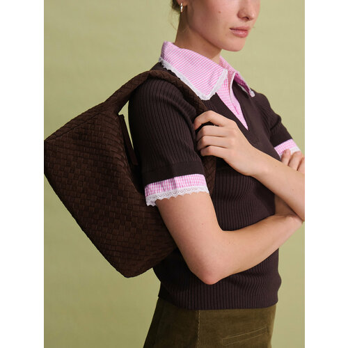 Сумка багет Zarina, фактура плетеная, коричневый