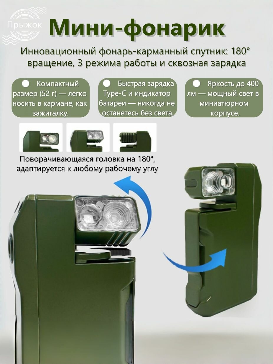Светодиодный мини-фонарик с мощным лучом перезаряжаемый, регулируемая яркость, дальний свет и портативный дизайн
