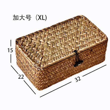 Ручная корзина из ракатана с крышкой, прямоугольная форма 32x22x15см для чая, закусок и организации стола, экологичный