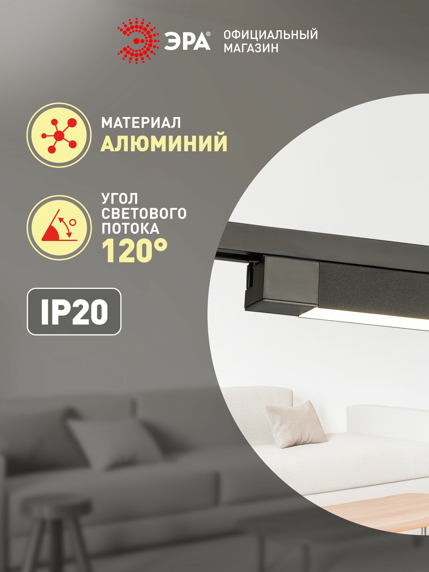Трековый светильник ЭРА TR50-4040, однофазный, LED, черный, с аксессуарами, 3 шт — фото 1