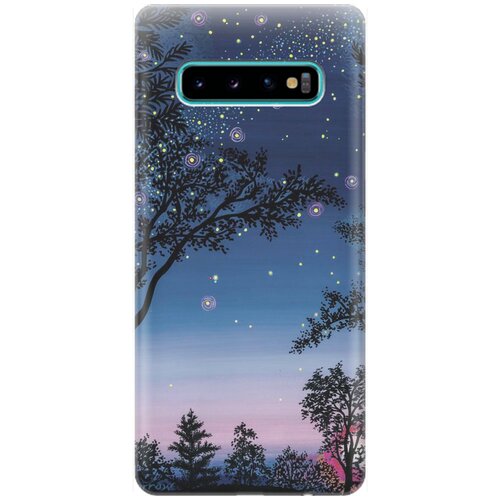 фото Силиконовый чехол на samsung galaxy s10+ / самсунг с10 плюс с принтом "деревья и звезды" gosso