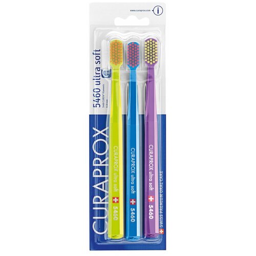 Набор Curaprox CS 5460/3 Ultra Soft, микс, 3 шт., диаметр щетинок 0.1 мм набор зубных щеток curaprox cs 5460 черный и белый